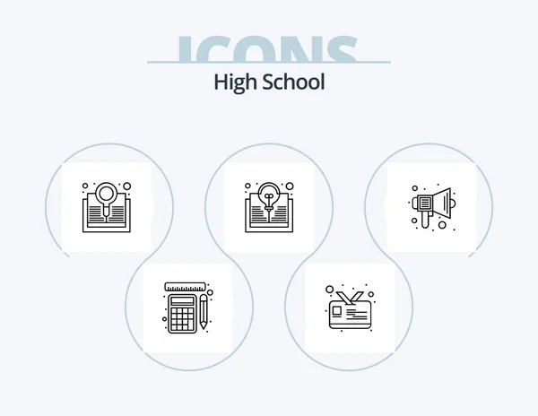 High School Line Icon Pack Icon Design Exam List Lesson — Stock Vector
