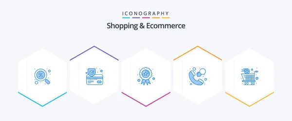Shopping Commerce Électronique Bleu Icône Pack Compris Ajouter Faire Shopping — Image vectorielle