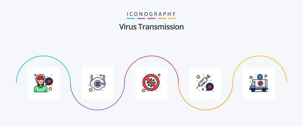 Virus Transmission Line Filled Flat Icon Pack Including Emergency Vaccine — Wektor stockowy