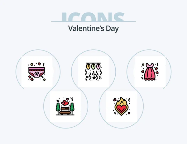 Valentines Day Line Filled Icon Pack Icon Design Clothing Present — Stock Vector