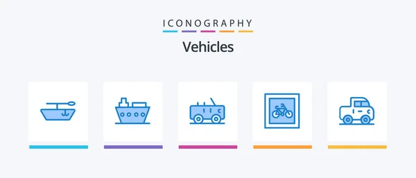 Vehicles Blue Icon Pack Including Pickup Car Jeep Vehicles Creative — Vector de stock