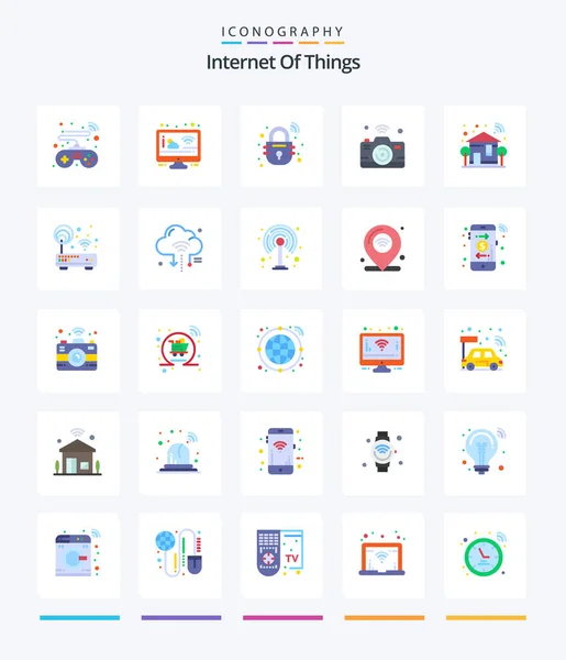 Creative Internet Things Flat Icon Pack Smart Wifi Lock Internet — Stock Vector