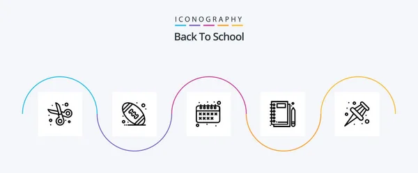 Zpět Školy Linka Icon Pack Včetně Kolíku Psaní Zpátky Školy — Stockový vektor