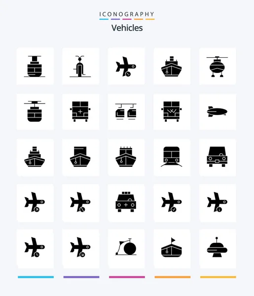 Creative Vehicles Glyph Solid Black Icon Pack Transportation Ship Vehicles — Vector de stock