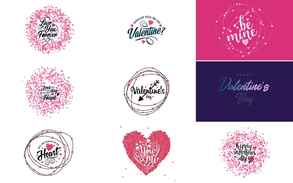 Happy Valentine Day Typography Design Heart Shaped Wreath Watercolor Texture — Stockový vektor