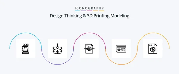 Design Thinking Printing Modeling Line Icon Pack Including Processingd Object — Vetor de Stock