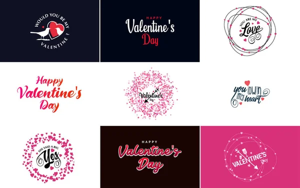 Happy Valentine Day Typography Poster Handwritten Calligraphy Text Isolated White — 图库矢量图片