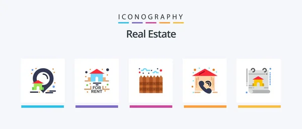 Real Estate Flat Icon Pack Inclusief Bouw Echt Waar Landgoed — Stockvector