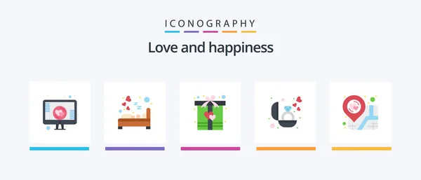 Love Flat Icon Pack Including Location Present Sleep Ring Heart — Stock Vector