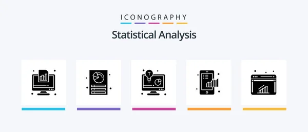 Statistical Analysis Glyph Icon Pack Including Statistical Finance Report Chart — Vetor de Stock