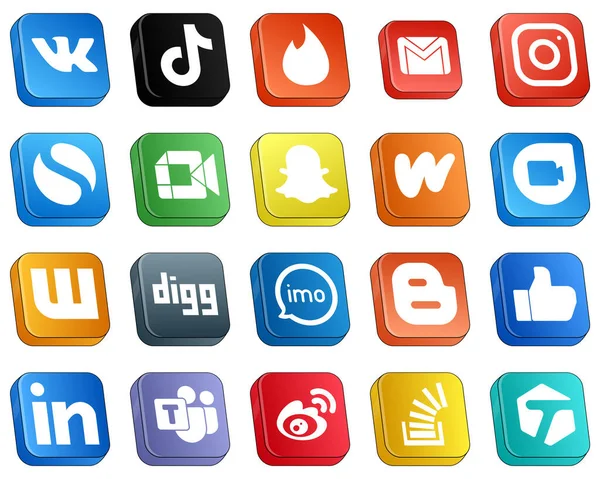 Isometric Social Media Icons Popular Brands Snapchat Video Email Google — Stock Vector