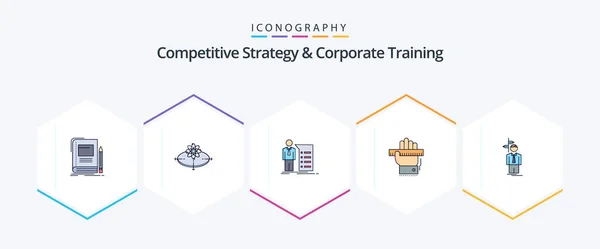 Competitive Strategy Corporate Training Filledline Icon Pack Inklusive Learn Bildung — Stockvektor