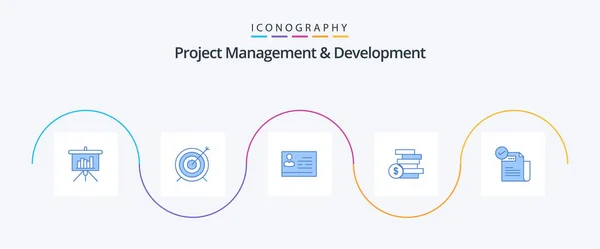 Project Management Development Blue Icon Pack Including Check Ghold License — Vector de stock