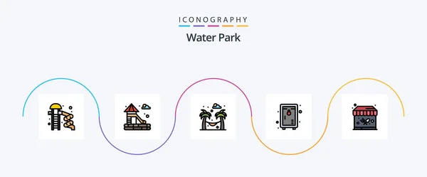 Wasserpark Line Filled Flat Icon Pack Inkl Park Park Imbissstand — Stockvektor