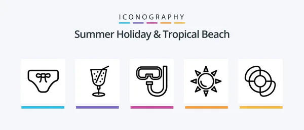 Beach Line Icon Pack Including Beach Ball Drink Beach Beach — Stockový vektor