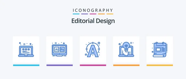 Editorial Design Blue Icon Pack Einschließlich Kreativer Design Computer Verbinden — Stockvektor