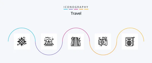 Travel Line Icon Pack Inklusive Resor Pass Rulltrappan Fotografi Kamera — Stock vektor