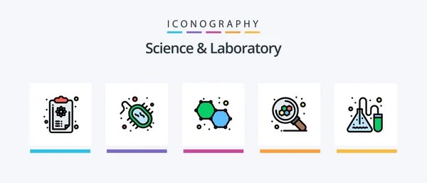 Science Line Filled Icon Pack Incluyendo Ciencia Equipo Prueba Engranaje — Archivo Imágenes Vectoriales