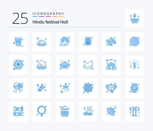 Holi Blue Color Icon Pack Including Food Celebration Indian Music — Stockvektor