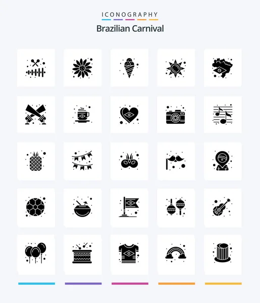 Creative Brazilian Carnival Glyph Solid Black Icon Pack Cum Harta — Vector de stoc