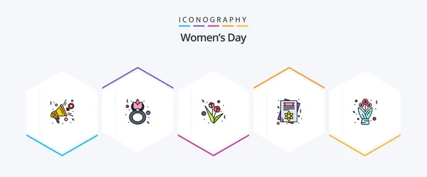 Womens Day Filledline Icon Pack Including Female Women Day Tulip — Stockový vektor