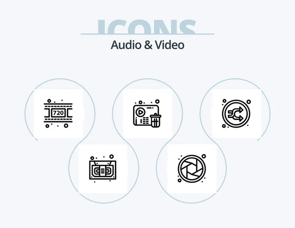 Audio Video Line Icon Pack Icon Design Sound Lens Piano — Wektor stockowy