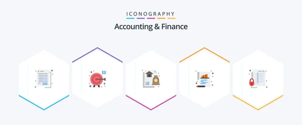 Accounting Finance Flat Icon Pack Including Lock Document Focus Chart — Wektor stockowy