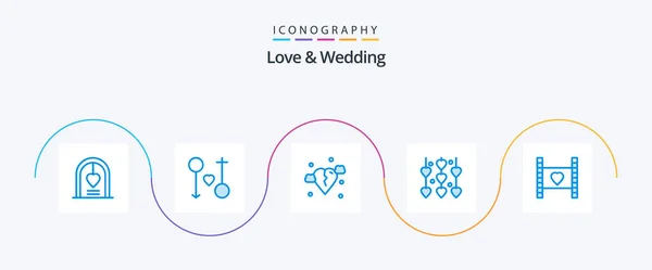 Love Wedding Blue Icoon Pack Inclusief Valentijnsdag Decoratie Huwelijk Hart — Stockvector