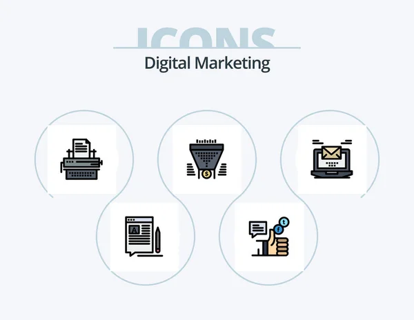 Digital Marketing Line Filled Icon Pack Icon Design Store Open — Stock Vector
