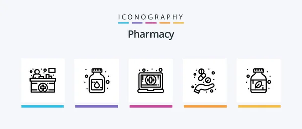 Pharmacy Line Icon Pack Including Medicine Pharmaceutical Herbal Pharmacy Creative — Stock vektor