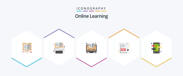 Online Learning Flat Icon Pack Including Course App Online Pdf — Stock Vector