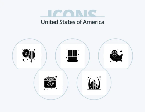 Usa Glyph Icon Pack Icona Design Mappa Presidenti Usa Cappello — Vettoriale Stock