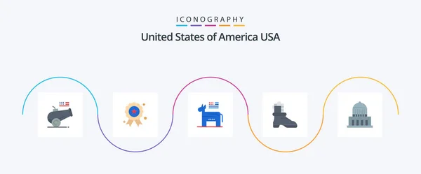 Usa Flat Icon Pack Including Landmark Building Donkey American Shose — Image vectorielle