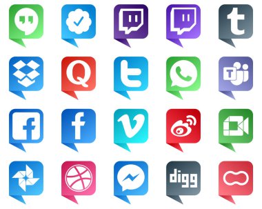 Sohbet Bubble tarzı Sosyal Medya Simgeleri. Weibo gibi 20 paket. vimeo. Tweet ve facebook simgeleri. Yüksek kalite ve minimalist