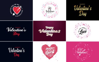 Happy Valentine's Day greeting card template with a cute animal theme and a pink color scheme