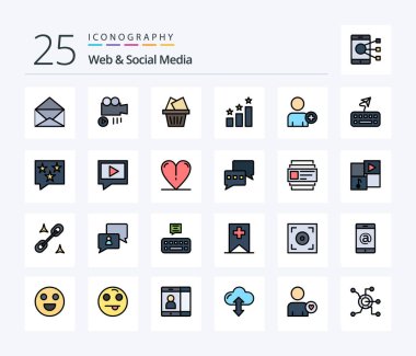 Web ve Sosyal Medya 25 Satır İçi simge paketi. Bağla. Kutu. Adamım. üzerine ekle