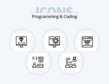 Programlama ve Kodlama Satır Simgesi 5 Simge Tasarımı. Bilgisayar. Uygulama. Geliştir. Geliştirme. css