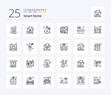 Smart Home 25 Hat ikonu, banyo dahil. Akıllıca. İnternet. Güvenlik. cctv