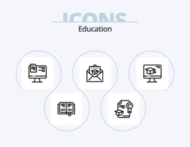 Eğitim Hattı Simgesi 5 Simge Tasarımı. Matara. Kalem. Eğitim. Cep telefonu. eğitim