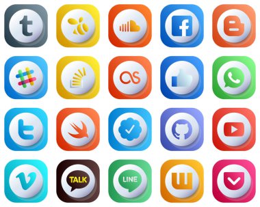 Facebook gibi Top Social Media 20 paketinin 3 boyutlu şirin mezuniyet simgeleri. lastfm. Blog yazarı. taşkınlık ve soru simgeleri. Yüksek Çözünürlüklü ve Profesyonel