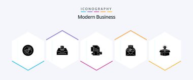 Modern Business 25 Glyph simge paketi buna karşılık geliyor. E-posta. Bilgi. Haberler. şirket
