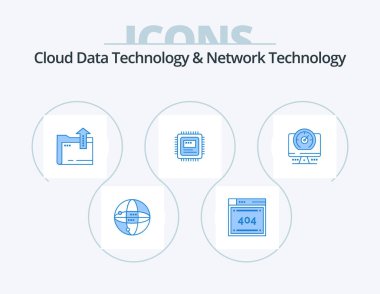 Bulut Veri Teknolojisi ve Ağ Teknolojisi Mavi Simge 5 Simge Tasarımı. Bilgisayar. Donanım. Dosya. Bilgisayar. İşlemci