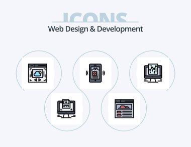 Web Tasarım ve Geliştirme Hattı Simge 5 Simgesi Tasarımı doldurdu. Veri. Bulut paylaşımı. Ağ. parmak
