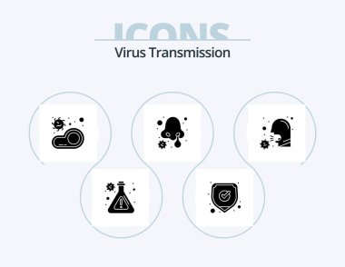 Virüs İletimi Glyph Simge Paketi 5 Simge Tasarımı. Kapalı. Burun enfeksiyonu. Bakteri. Burun enfeksiyonu. soğuk