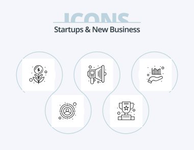 Girişimler ve Yeni İş Hattı Simgesi 5 Simge Tasarımı. Grafik. Para için. Başarı. Bozukluklar. çevrim
