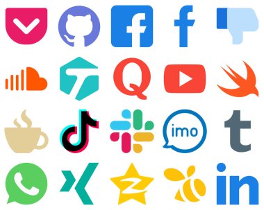 20 Flat Illustration Flat Sosyal Medya Simgesi yayınlanıyor. Çabuk. Ses. video ve soru simgeleri. Profesyonel Gradyan Simgesi Ayarları