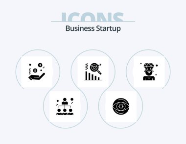 Business Startup Glyph Simgesi 5 Simge Tasarımı. Grafik. Para için. İmzala. Dolar