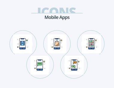 Mobil Uygulamalar Satırı Simge 5 Simge Tasarımı ile Dolduruldu. Cep telefonu. Başvuru. Uygulama. Uygulama. sohbet