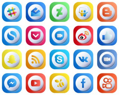 Besleme gibi 20 Şirin Tarz 3D Gradyan Sosyal Medya Simgesi. snapchat. Google 'da ikili ve facebook simgelerini ara. Yüksek Tanımlama ve Yüksek Kalite