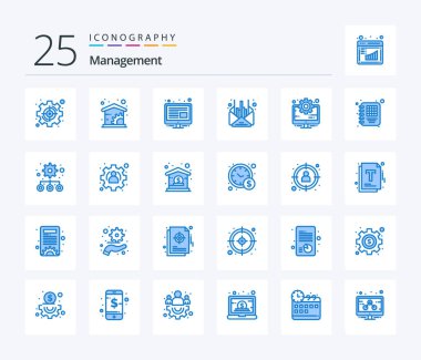Yönetim 25 Mavi Renkli simge paketi yönetim dahil. İş. içerik. Mesaj var. yönetim